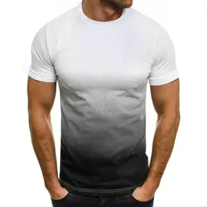 แฟชั่นที่กำหนดเองพิมพ์เสื้อยืดกีฬาลำลอง3D ไล่ระดับแขนสั้นคอกลมเสื้อยืดชาย