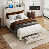 Lit de rangement professionnel moderne de luxe avec double tiroir, hub USB intégré, tête de lit réglable et revêtement en velours pour hôtels