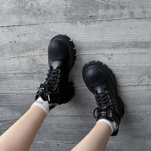 New European American Retro Fashion <b>Waterproof</b> Anti-Slip <b>Boots</b> with Genuine Leather Outsoles Thick-Heeled Round-Toed <b>Ankle</b> - Product Image 3