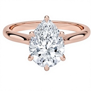 Bague de Fiançailles Solitaire Luxe Plaqué Or 18K 14K Coupe Poire Sertie Six Griffes, Bague de Mariage et de Promesse, Cadeau pour Femme - Product Image 2
