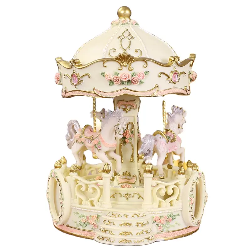 Lifting Sky City Carousel resin decoration clockwork music box custom music box song