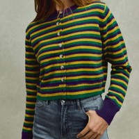 Fabricant de cardigan en tricot à rayures classiques décontracté pour femmes, automne-hiver, Mardi Gras, manches longues, haut de pull