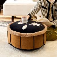 Housses de pouf oriental rustique personnalisées en vrac, housse de pouf à broderie florale en velours, vente en gros de décoration de salon chinoiserie de luxe