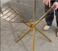 Table de Salle à Manger Ronde Design en Verre, Pieds Croisés Chromés, Tables Modernes pour Café et Restaurant
