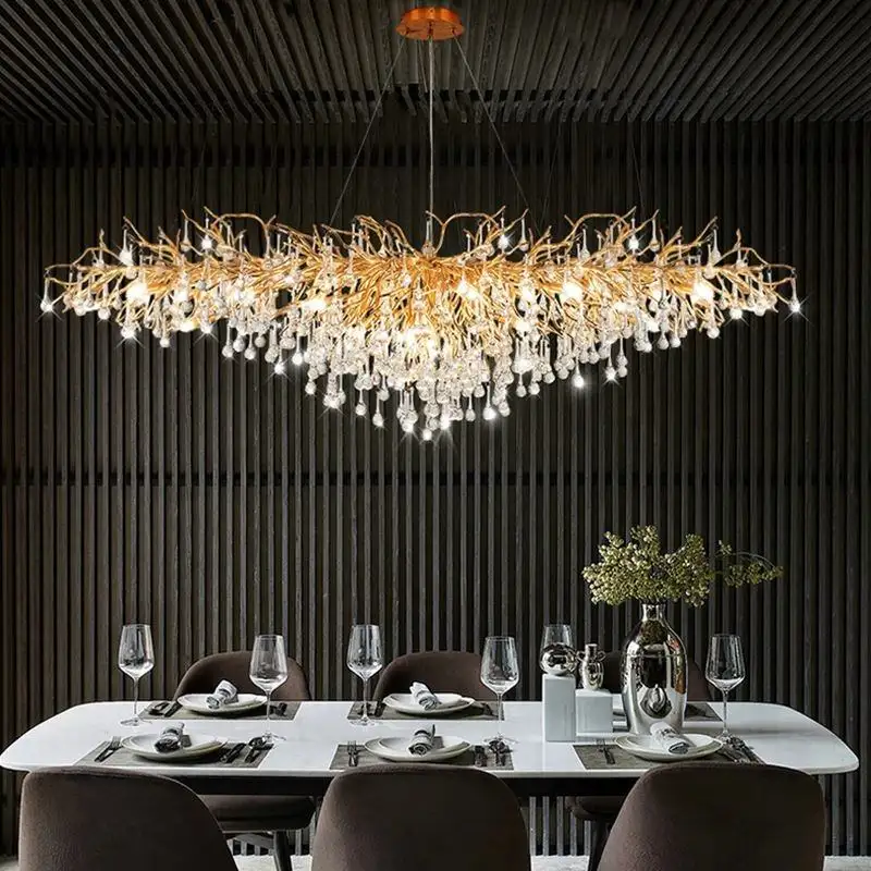 Luxury Modern Factory Simple Villa Dinner Room Hanging Led Restaurant Hotel Crystal Chandelier Lights