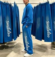 Pantalones de chándal acampanados de algodón 100% con lavado ácido y estampado puff, estilo streetwear personalizado, de pierna ancha para hombre