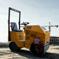 Nouvelle rouleuse vibrante Liondi DVR-1000 de 1 tonne, double tambour, moteur Honda 9HP/13HP, système entièrement hydraulique, pneus en caoutchouc, 20kN