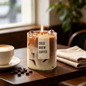 Bougie parfumée au café froid 15 oz en verre, cire de soja, aromathérapie, design réaliste de café glacé - Product Image 1