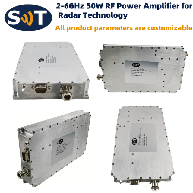 2-6GHz 47 DBm Solid State RF Power Amplifier 47dB Gain High Power Density Communication Module Radar Systems 28VDC