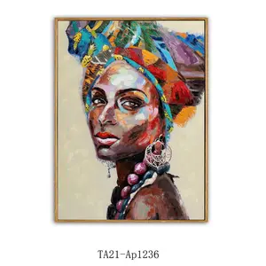 Abstract African Fancy Lady Portrait Canvas Painting PS Floating Frame Art Prints Wall Art