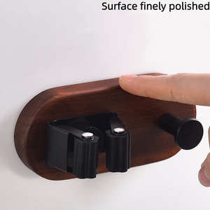 Porta mocio <span class=keywords><strong>in</strong></span> <span class=keywords><strong>legno</strong></span> di noce senza trapano a parete Clip per scopa con ganci porta-retro portaoggetti - Product Image 2