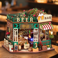 Kit de bricolage pour coin lecture sur le thème d'une brasserie, avec éclairage LED, kit de maison miniature en bois pour les amateurs de livres adultes