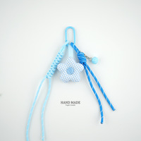 Tali Pergelangan Tangan Motif Bunga Gingham Pastel, Tali Ponsel Tenun Tangan dengan Klip, Gantungan Kunci Kain Bunga Lucu untuk Wanita