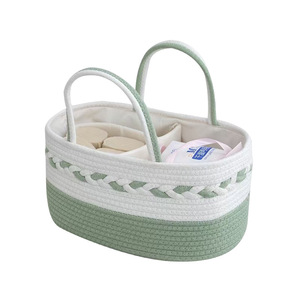 <span class=keywords><strong>Panier</strong></span> de rangement en corde de coton avec texture tressée bicolore, organiseur de couches durable, cadeau idéal pour les nouveaux parents - Product Image 4