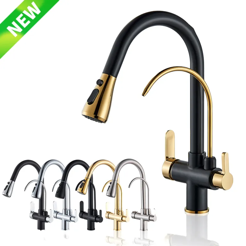 Grifo de cocina de agua de purificación de oro negro, rotación de 360 grados, grifo de agua pura filtrada, grifo mezclador multifunción Torneira