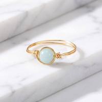 Bague artisanale en fil d'or entouré de pierres naturelles, style bohème, pierres de guérison, empilable, ajustable, pour femme, 24 options de pierres