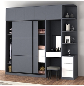 Armadio Guardaroba Professionale all'Ingrosso per Adulti con Cassettiera e Ante <span class=keywords><strong>Scorrevoli</strong></span> Grigie da Assemblare - Product Image 1