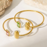 Bracelet ouvert en acier inoxydable électroplaqué, design minimaliste avec perles ovales polies, polyvalent et tendance