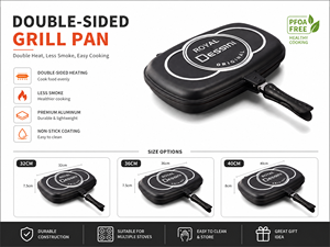 Poêle <span class=keywords><strong>à</strong></span> griller double face, plusieurs tailles, antiadhésive, en aluminium, grande plaque de cuisson, poignée en acier inoxydable, pour cuisinière <span class=keywords><strong>à</strong></span> gaz, style occidental, sans couvercle - Product Image 1