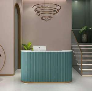 Comptoir de réception de salon de beauté moderne, petit, blanc, de haute qualité, en bois, personnalisable, pour salon de coiffure, table avant rose pour spa - Product Image 5