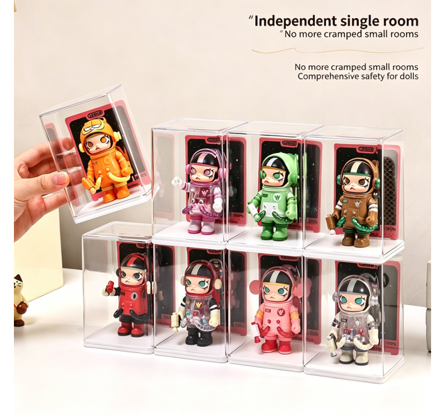 Clear Plastic Display Case Transparent Toy Storage Container Dust-proof Blind Box Figure Storage Box with Block Base