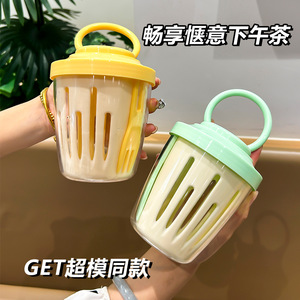 Double Layer Drainage Salad Cup Plastic Round With Flip Top Lid Portable For Picnic Kitchen Use - Product Image 5
