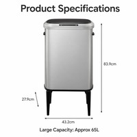 Poubelle intelligente à capteur premium 50L - Acier inoxydable brossé, poubelle surélevée