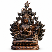 Statue de divinité bouddhiste multi-bras en bronze coulé sur mesure avec finition laiton, base lotus et motif animalier pour temples, hôtels et art public
