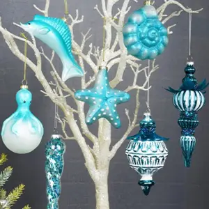Ventes directes d'usine d'animaux marins verre de Noël pendentifs d'arbre de Noël décoratifs artisanat en verre d'animaux marins