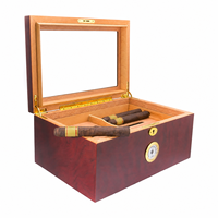 Boîte à cigares artisanale en bois de burl rouge avec couvercle en verre, doublure en cèdre espagnol, étui de rangement avec hygromètre et serrure, collection de bureau, cadeau