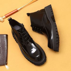 2025 Trending Winter <b>Boots</b> Genuine Leather Lace-up Glossy Patent Leather British Style Toe Chunky Sole Lightweight Breathable - Product Image 1
