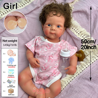 Poupée Reborn en Silicone Souple de 20 Pouces, Cheveux Bouclés Implantés, Corps Souple, Fille, Prend la tétine, Cadeau pour Jeu d'Imitation Enfant