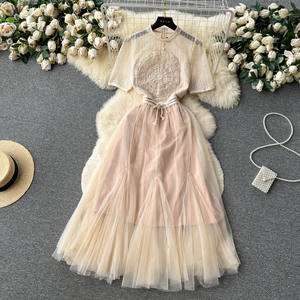 Verano exquisito encaje largo mujer <span class=keywords><strong>Dre</strong></span> Ce ahueca hacia fuera bordado <span class=keywords><strong>Dre</strong></span> empalme malla noche <span class=keywords><strong>Dre</strong></span> - Product Image 1