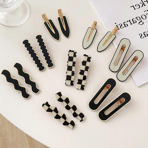 Coreano retrò nero bianco block check perni per capelli signore eleganti forcine Bling lega alligatore fermagli per capelli accessori per ragazze - Product Image 2
