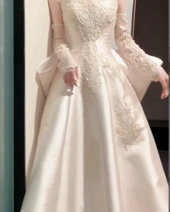 S0659Y 2026 Nouvelle <span class=keywords><strong>Robe</strong></span> de Mariée <span class=keywords><strong>Hiver</strong></span> Haut de Gamme en Satin Sans Bretelles Style Français Légère pour Petite Mariée - Product Image 1