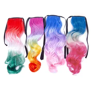 AliLeader Ombre Цвет высокотемпературные волокна вьющиеся волнистые синтетические волосы для наращивания конский хвост для праздничного Хэллоуина Рождества