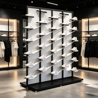 Étagères d'affichage pour magasin de chaussures, éclairées par LED, pour magasin de vêtements pour hommes, armoire d'affichage autoportante, étagères éclairées par LED, cintres métalliques