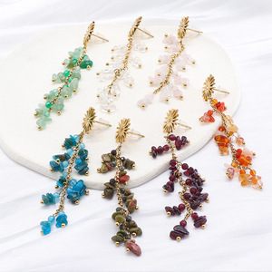 Bohemian Tourmaline Tassel <strong>Earrings</strong> Genuine Gemstone Grape <strong>Cluster</strong> Dangle <strong>Earrings</strong> Fairycore Jewelry for Women - Product Image 1