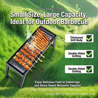 Barbecue rectangulaire pliable en acier inoxydable, barbecue portable pour le camping, étagères latérales, grille de cuisson double pliable pour la viande
