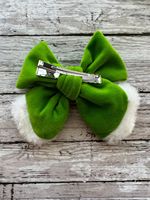 Accessoires de mode pour enfants : Pince à cheveux en velours Grinch vert fluorescent avec nœud en cristal, épingle à cheveux en peluche de Noël, accessoire d'Halloween