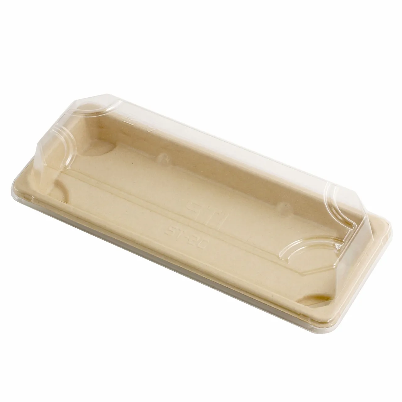 Bandeja desechable Biodegradable de alta calidad para Sushi, contenedor de papel para bagazo de caña de azúcar, bandeja de Sushi con tapa para mascotas