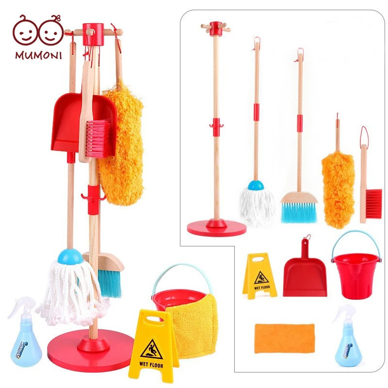 Лидер продаж, принадлежности для уборки дома, деревянные инструменты для уборки дома, забавные детские игрушки для уборки, 10 шт. в комплекте