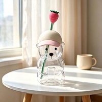 Mug en verre borosilicate 3D motif ours mignon, tasse créative en forme d'animal avec paille pour café, jus, lait, cadeau pour la maison ou le bureau