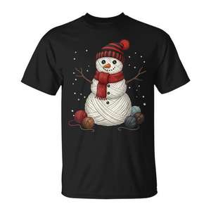 Camiseta con diseño de muñeco de nieve, tejido de punto, ganchillo, diseño de acolchado, algodón negro, unisex, talla para adultos - Product Image 1