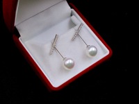 Boucles d'oreilles à double usage, bijoux en diamant naturel, série Balance, or massif 18 carats, perles de culture Akoya d'eau salée japonaises rondes de 8 à 8,5 mm