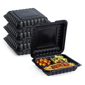 Contenedores Desechables YANGRUI de MFPP de 8x8 Pulgadas, 3 Compartimentos, Caja Bento para Llevar con Tapa Abatible para Empacar Comidas Preparadas - Product Image 1