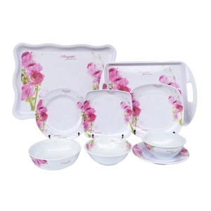 Service de vaisselle en mélamine motif rose, plateau, bol, assiette, qualité supérieure, compatible alimentaire, style zen asiatique, couleur personnalisable - Product Image 2