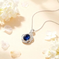 Collar con Colgante de Plata de Ley con Circonita Exquisita, Chapado en Rodio, Gema Azul Ovalada, Joyería de Plata 925 para Mujer