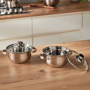 ชุดหม้อสแตนเลสพร้อมฝาปิดทรงกลม ทนทาน ใช้ได้กับเตาทุกประเภท เส้นผ่านศูนย์กลาง 20 ซม. ดีไซน์เรียบง่าย - Product Image 1