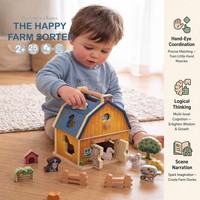 Jouet de ferme en bois en forme de grange, trieur de formes, animaux, tracteur, figurines de fermiers, jeu éducatif d'imitation pour tout-petits UBM YM-145 CE CPC